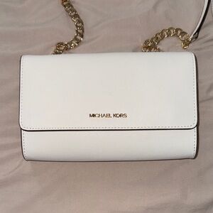 Michael Kors White Crossbody with Gold Chain